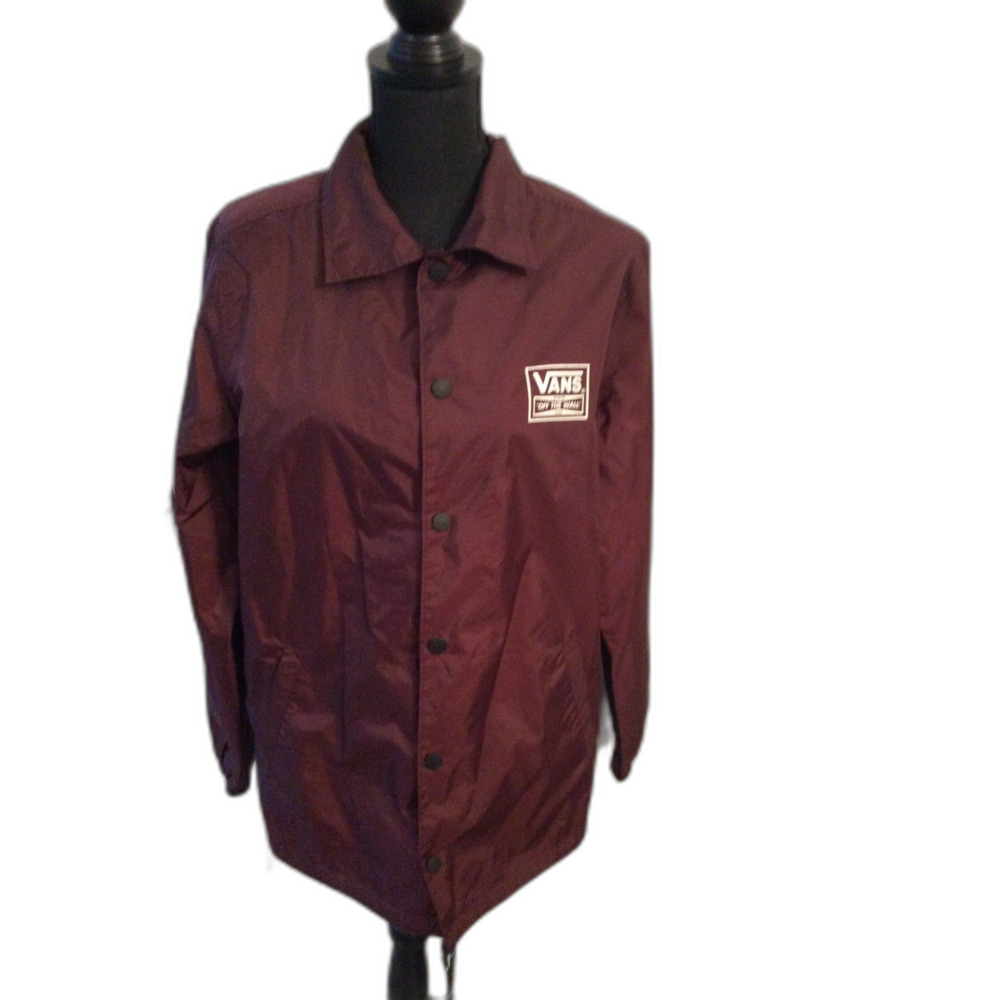 Vans Burgandy Small S Windbreaker jacket Snap Button, white Logo